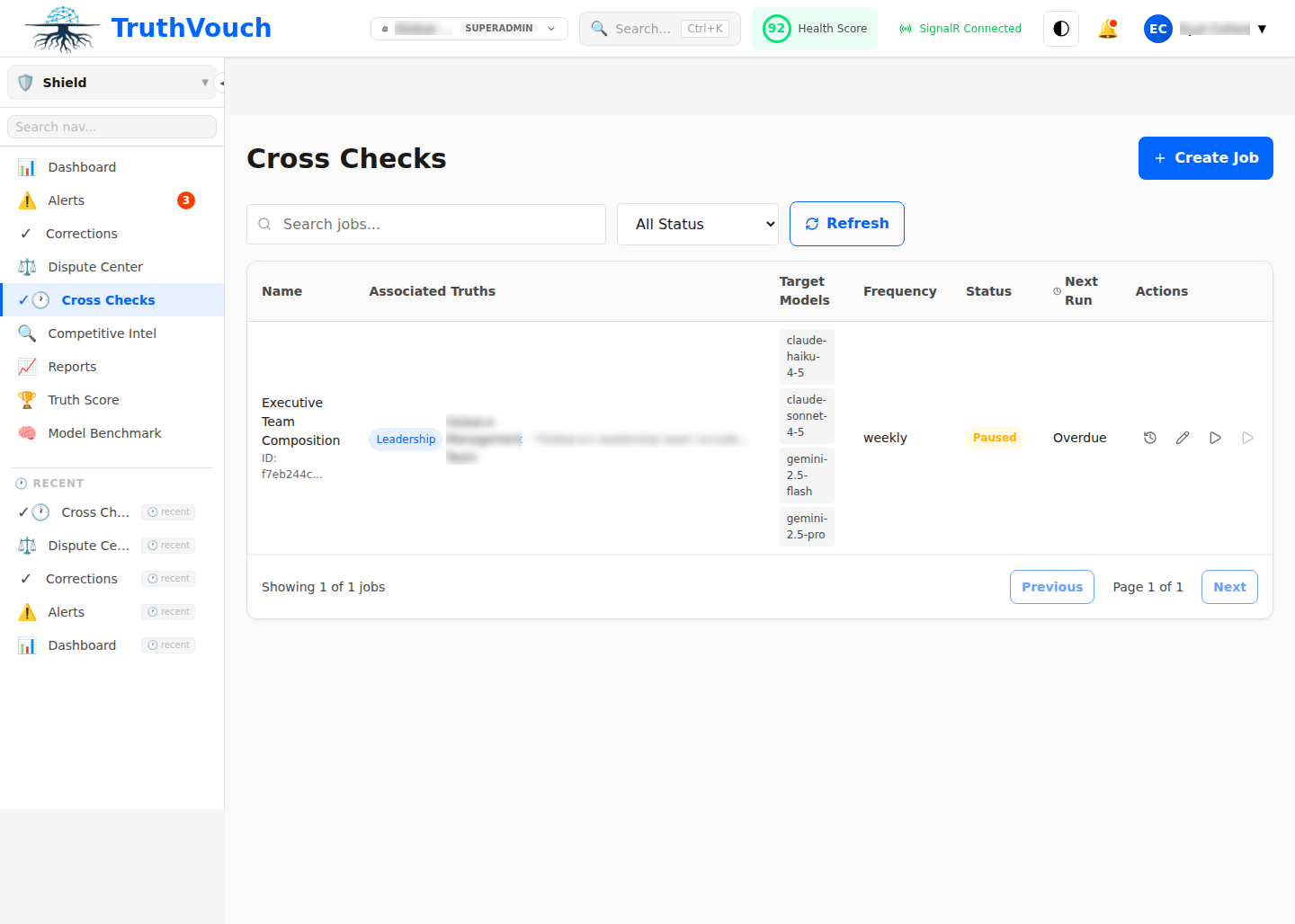 Cross-check configuration showing scheduled monitoring jobs
