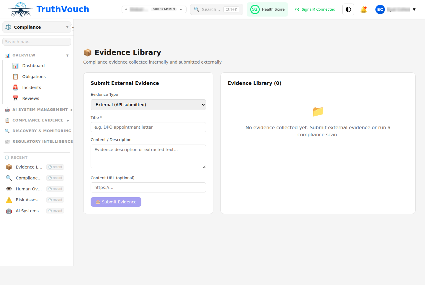 Evidence library with automatically collected compliance evidence