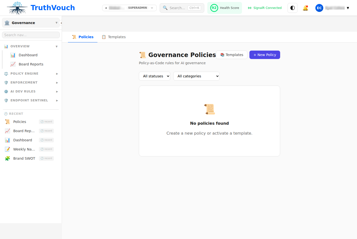 Policy library with Rego governance rules